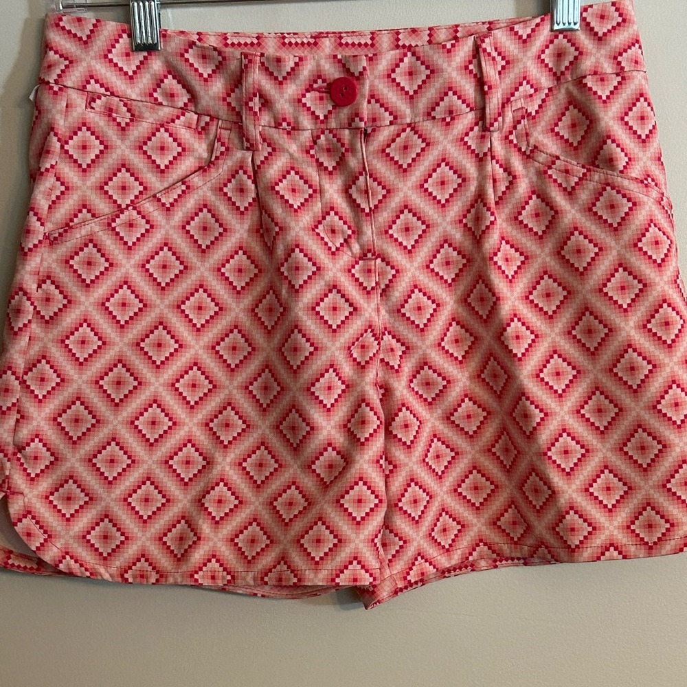 Puma Golf Shorts Pink And White Geometric Print